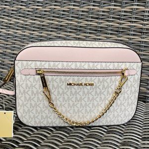 Michael Kors Jet Set Powder Blush Leather Large East West Crossbody Ba –  Design Her Boutique